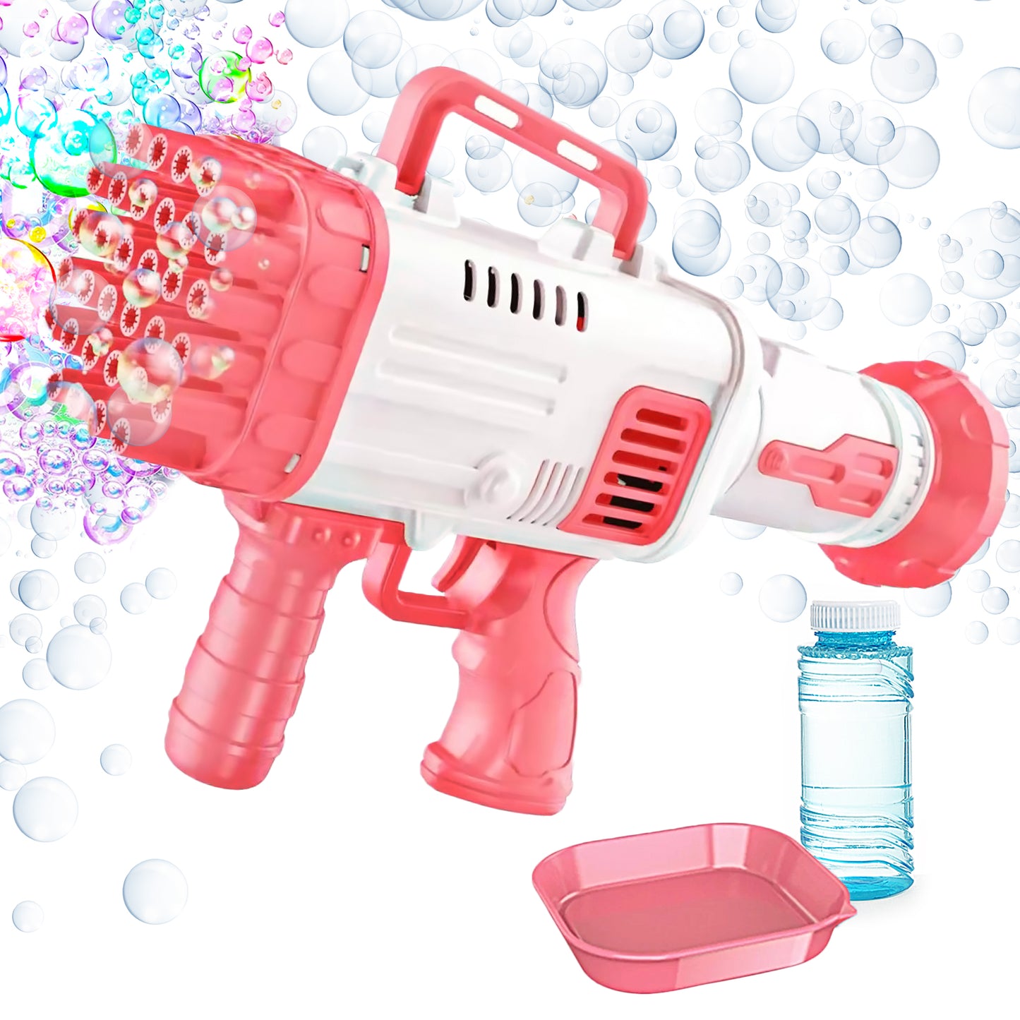 Bubble Machine Gun, Pink Bubble Gun with Bubble Solution, 32 Holes Bubbles Machine for Adults Kids, Summer Toy Gift for Outdoor Indoor Birthday Wedding Party - Pink Bubble Makers