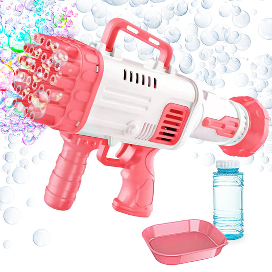 Bubble Machine Gun, Pink Bubble Gun with Bubble Solution, 32 Holes Bubbles Machine for Adults Kids, Summer Toy Gift for Outdoor Indoor Birthday Wedding Party - Pink Bubble Makers