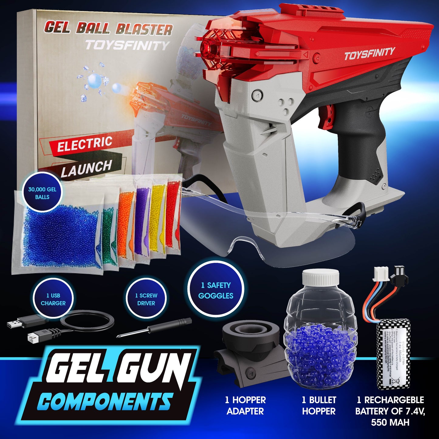 Gel Ball Blaster - Automatic Sniper Splat gun - Full Auto Fire Hydrogel Electric Shooter - Splat Ball Orby Gun Gelfire with 30000 colorful gel balls- Best for Kids and Adults Outdoor Play