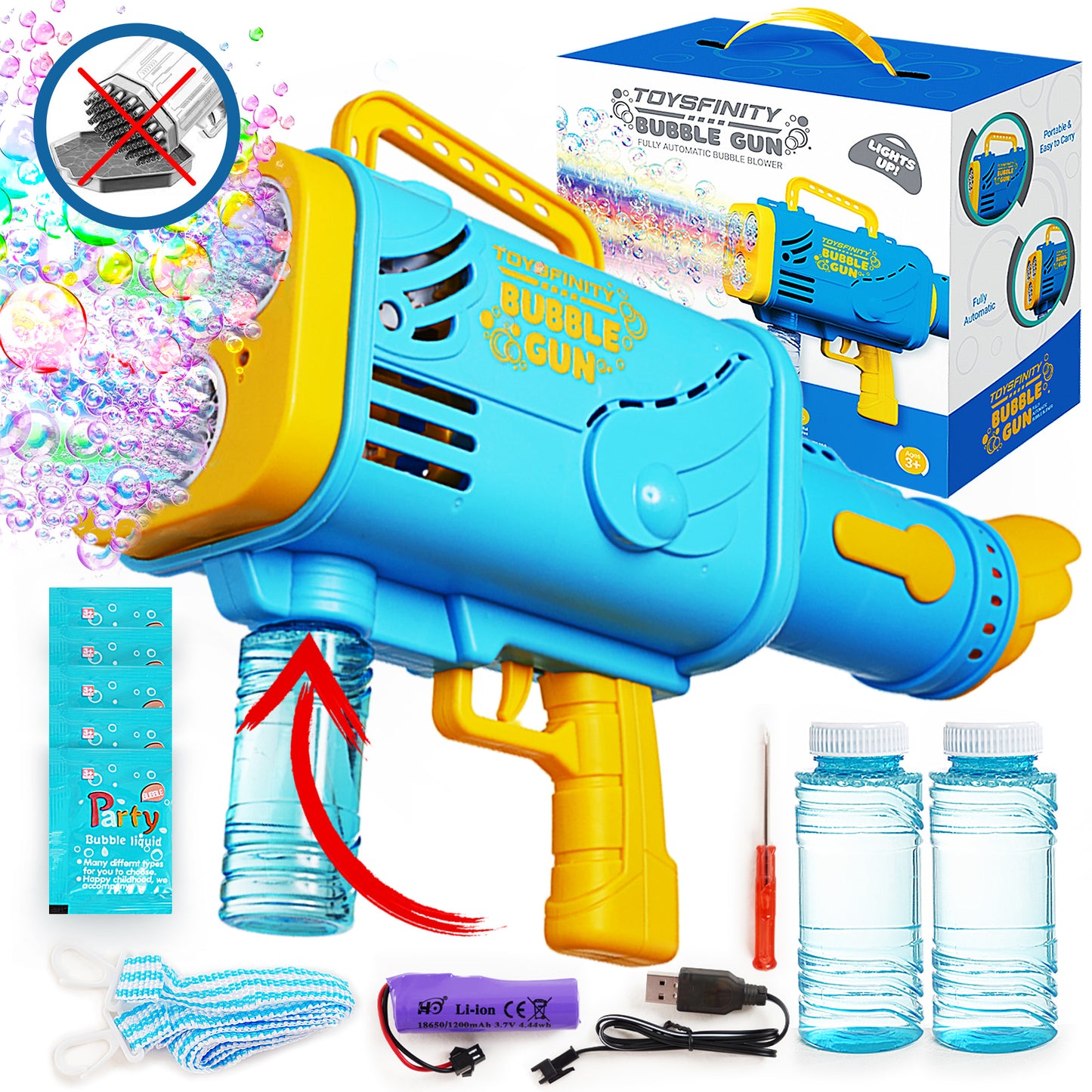 Fully Automatic Bubble Machine Gun - No Dip Bubble Gun Blaster for Kids Ages 4-8 and Adults with 3 Powerfull Fans - 5000 Bubbles per Minute - Best Gift for Birthdays and Party Favors