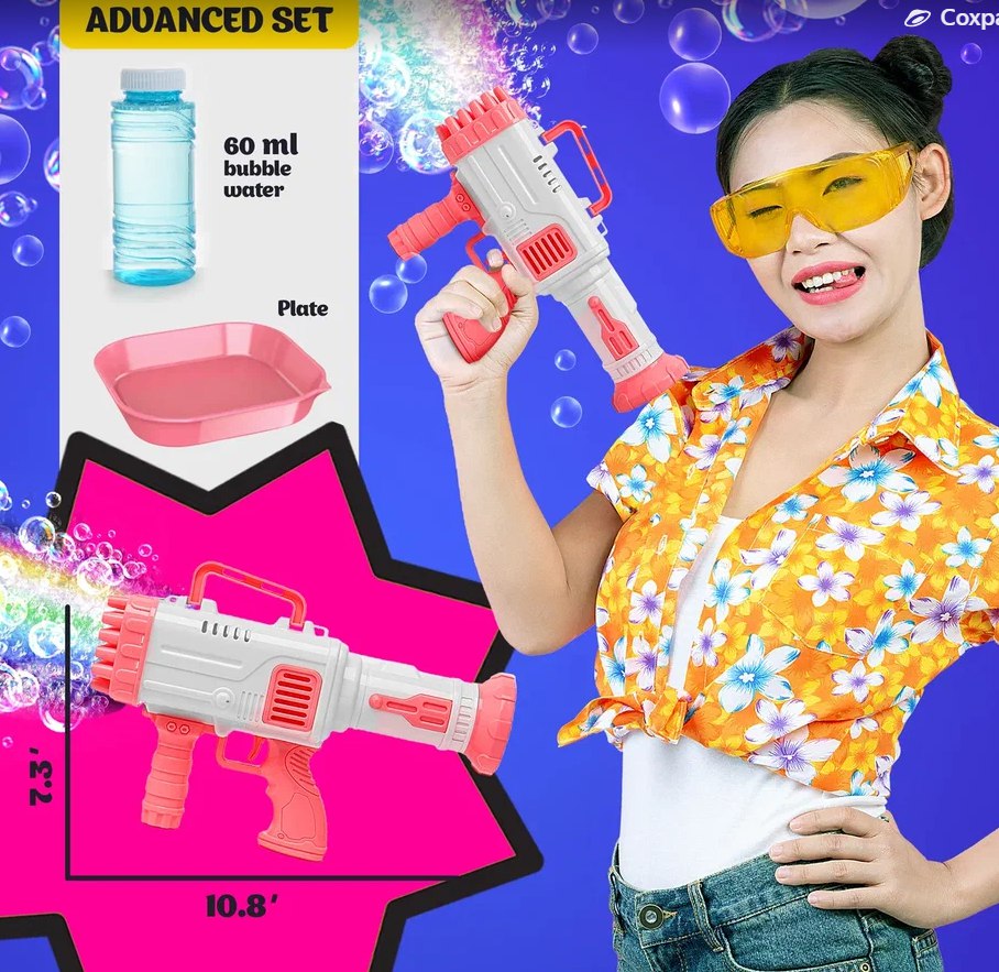 Bubble Machine Gun, Pink Bubble Gun with Bubble Solution, 32 Holes Bubbles Machine for Adults Kids, Summer Toy Gift for Outdoor Indoor Birthday Wedding Party - Pink Bubble Makers